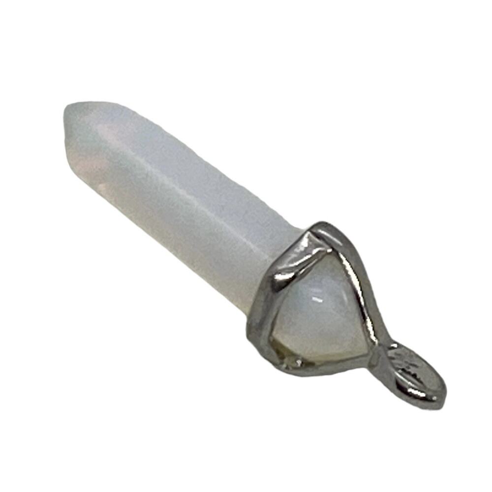 Crystal Quartz White Jade Pendant 1.75” Double Terminated Hexagonal Point Silver - Picture 3 of 13